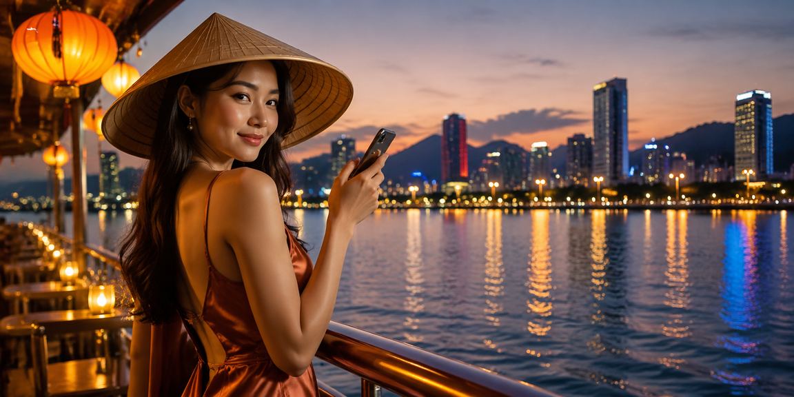 Người chơi truy cập casino di động tại Đà Nẵng với nón lá truyền thống