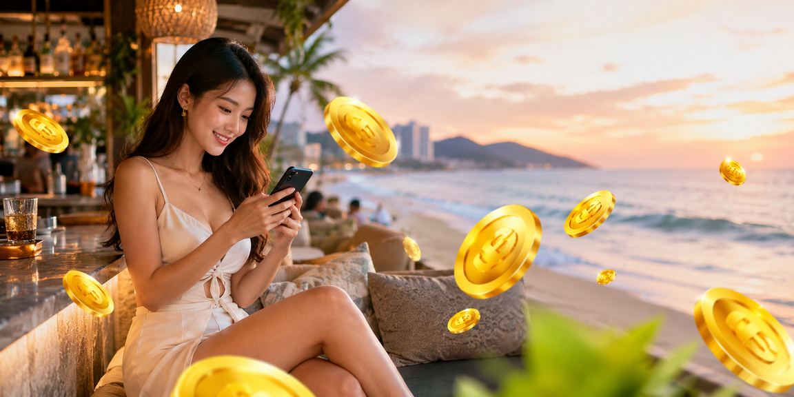 Người dùng tại Vũng Tàu đặt kèo thể thao trên điện thoại bên bờ biển